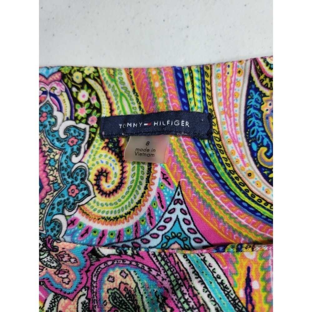 Tommy Hilfiger Womens Paisley Bell Sleeve Shift Dress Multi Color Size 8 Retro - Picture 6 of 9